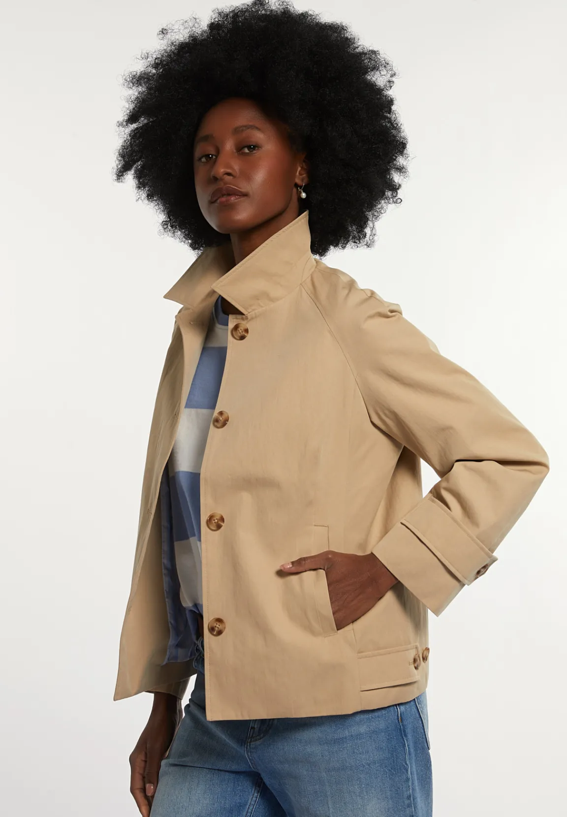 New River Woods Korte katoenen trenchcoat beige -