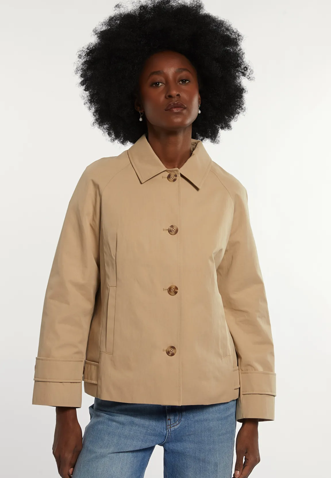New River Woods Korte katoenen trenchcoat beige -