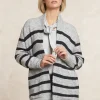 Hot River Woods Lange gestreepte V-hals jersey cardigan opgestikte zakken zwart/grijs -