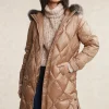 Sale River Woods Lange gewatteerde donsjas met kap camel -
