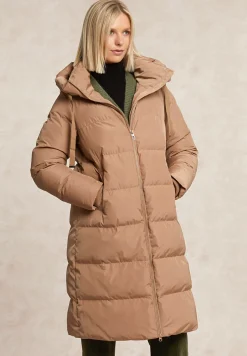 Hot River Woods Lange gewatteerde jas met capuchon beige -