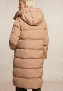 Hot River Woods Lange gewatteerde jas met capuchon beige -
