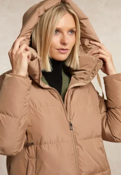 Hot River Woods Lange gewatteerde jas met capuchon beige -