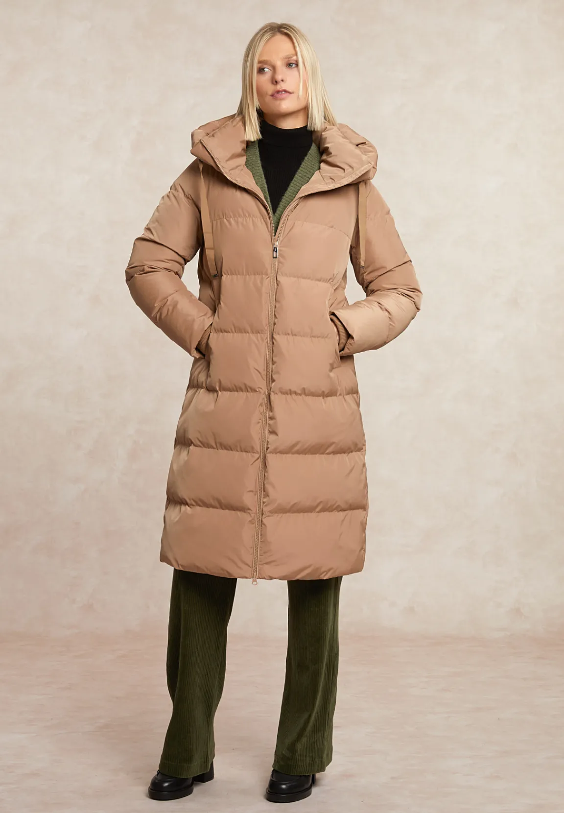 Hot River Woods Lange gewatteerde jas met capuchon beige -