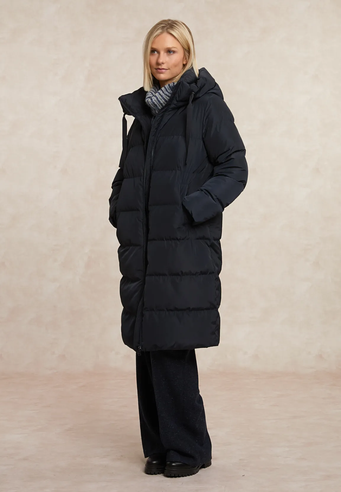Sale River Woods Lange gewatteerde jas met capuchon navy -