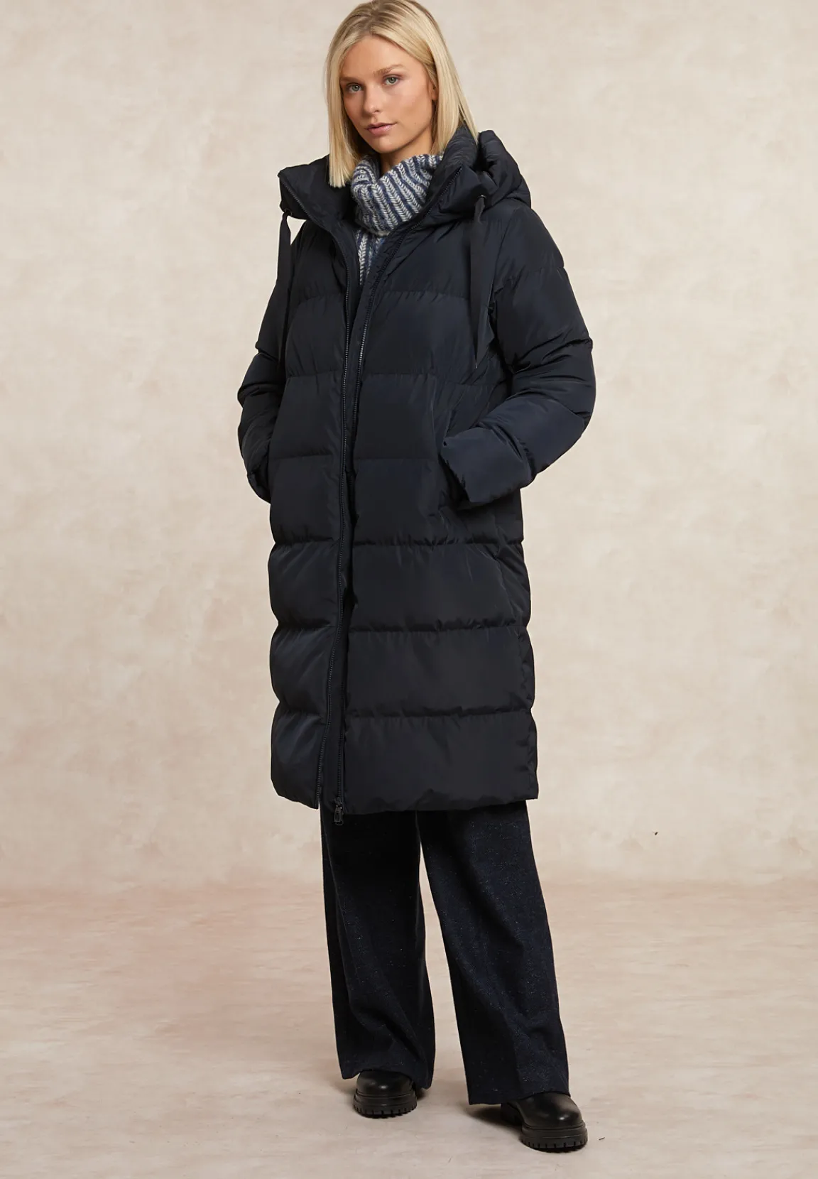 Sale River Woods Lange gewatteerde jas met capuchon navy -