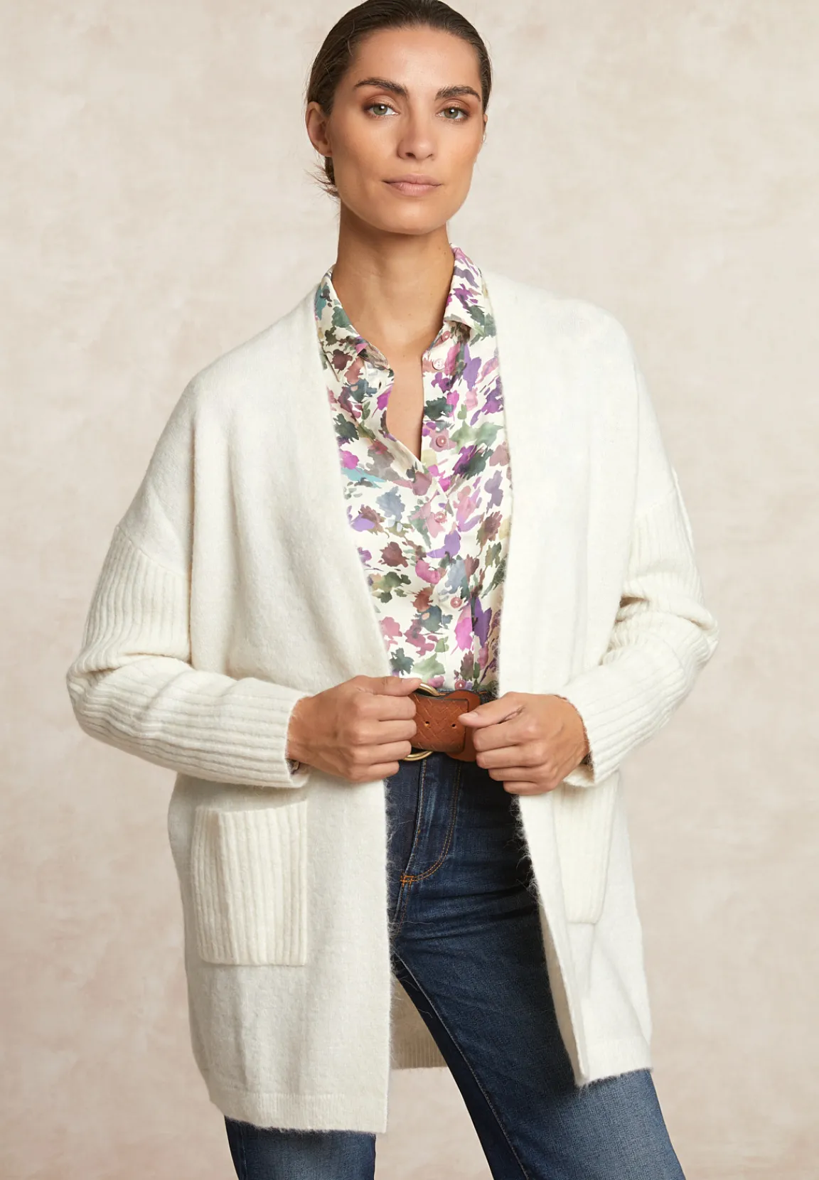 Online River Woods Lange V-hals cardigan écru -