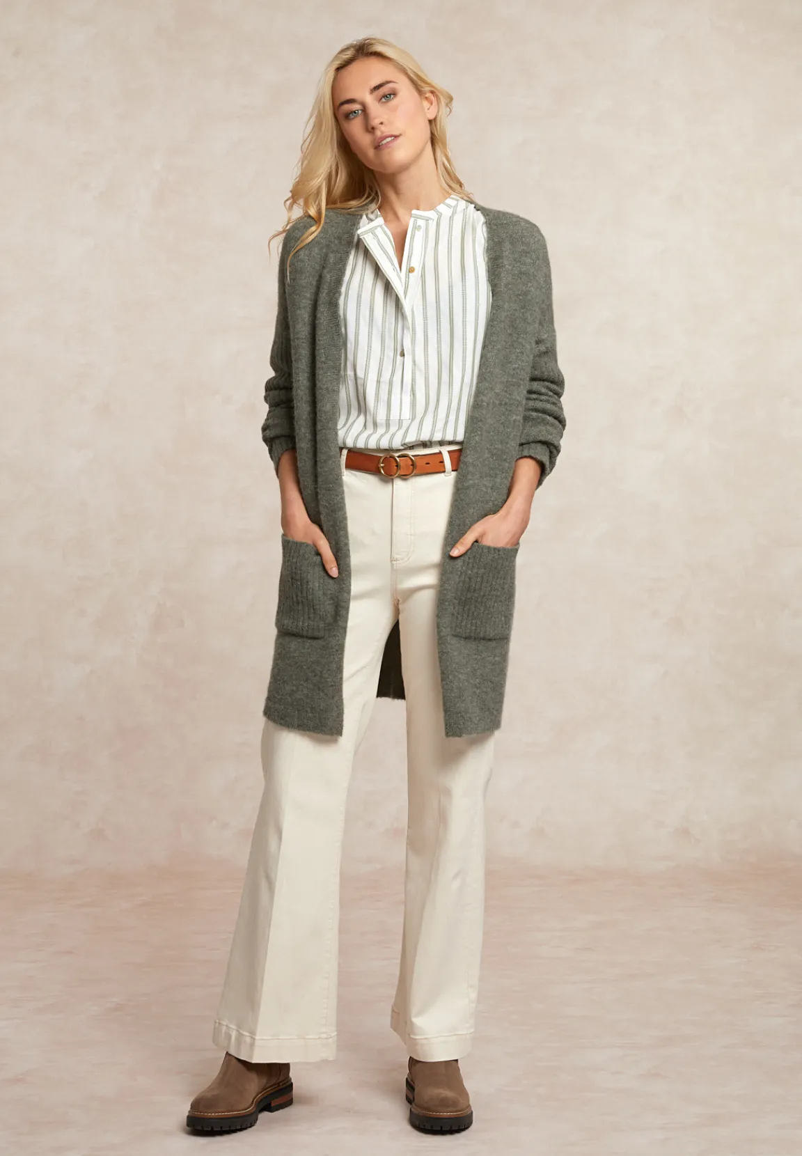 Hot River Woods Lange V-hals cardigan khaki -