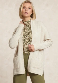 Outlet River Woods Lange V-hals jersey cardigan opgestikte zakken écru -