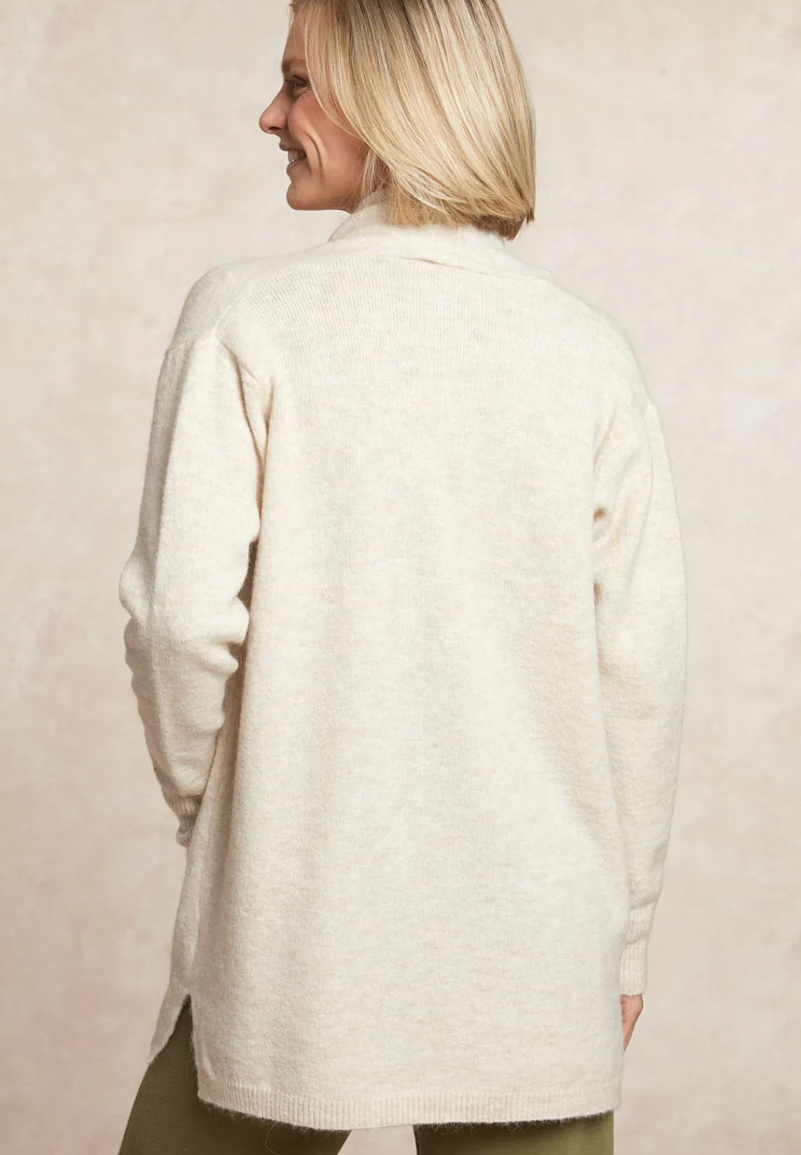 Outlet River Woods Lange V-hals jersey cardigan opgestikte zakken écru -