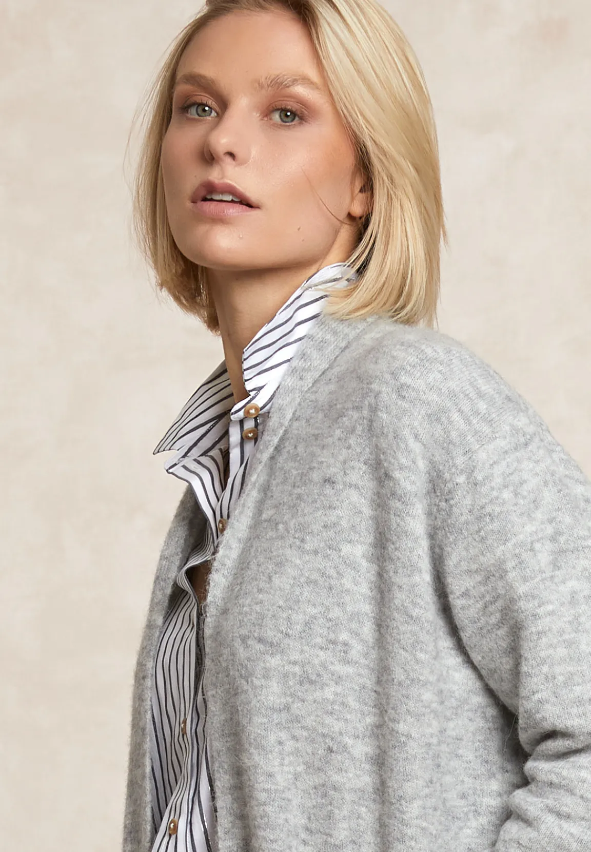 Discount River Woods Lange V-hals jersey cardigan opgestikte zakken grijs -