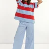 Outlet River Woods Lange wijde popeline broek blauw -