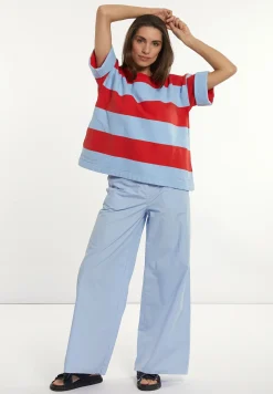 Outlet River Woods Lange wijde popeline broek blauw -