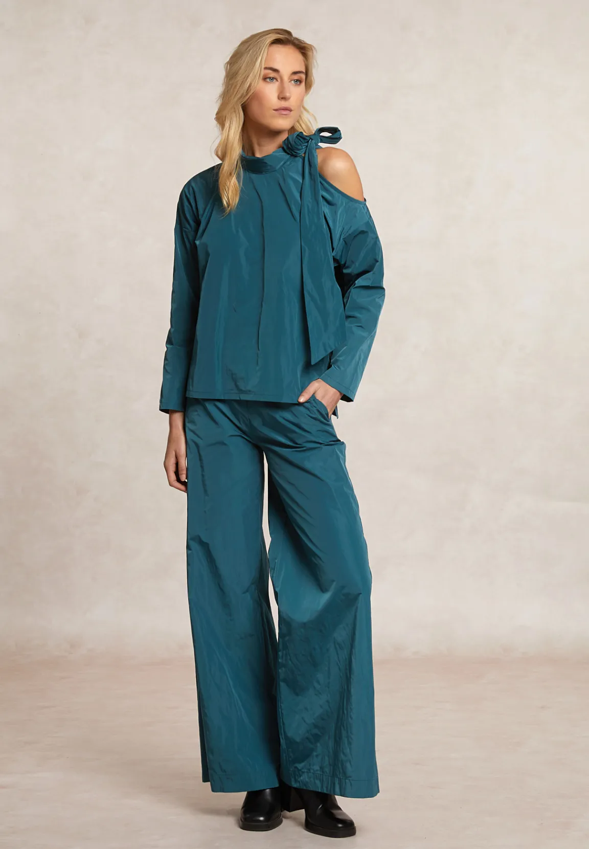New River Woods Lange wijde taffeta broek groen -