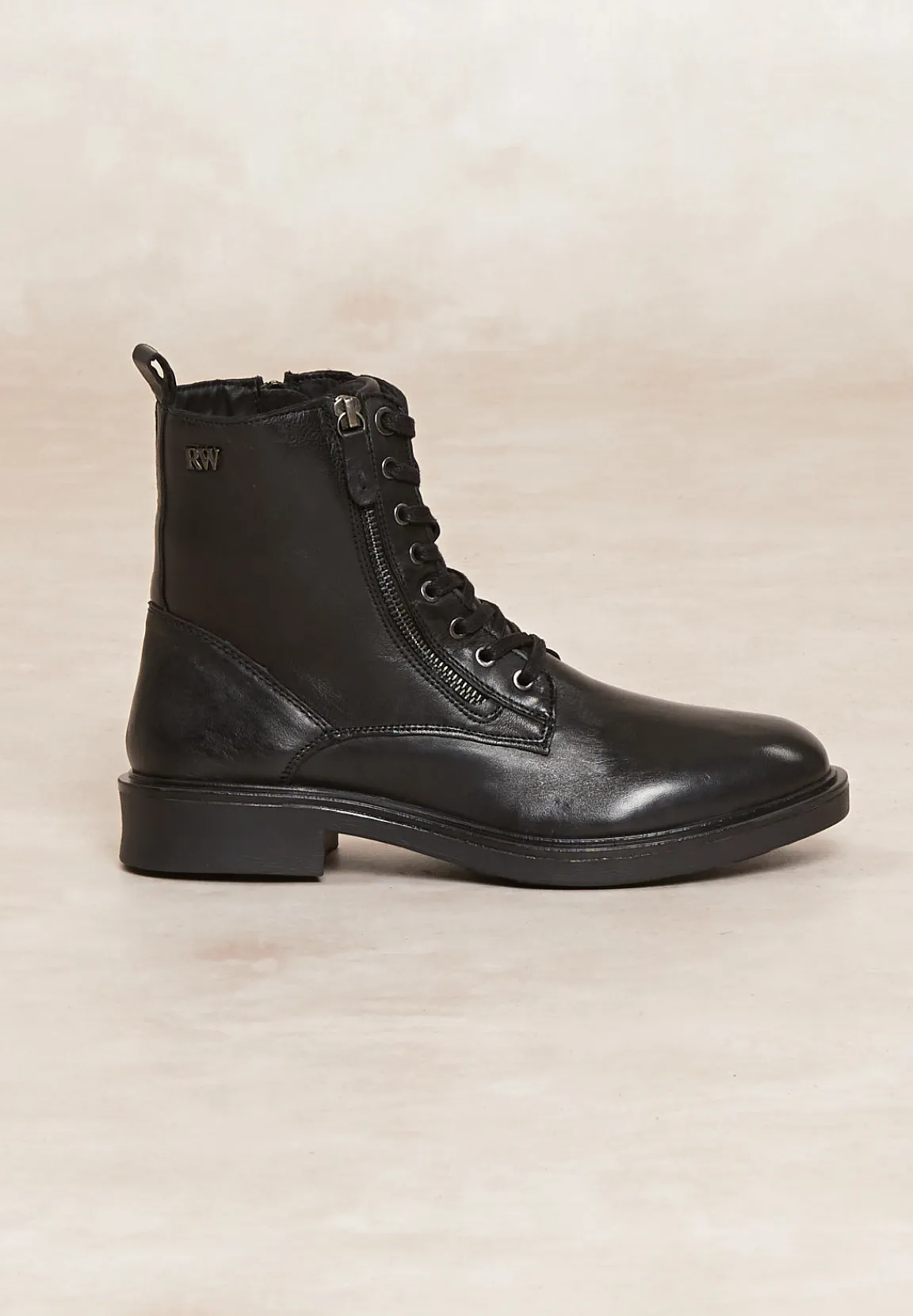 Clearance River Woods Lederen enkellaarsjes met veters en ritsen zwart -