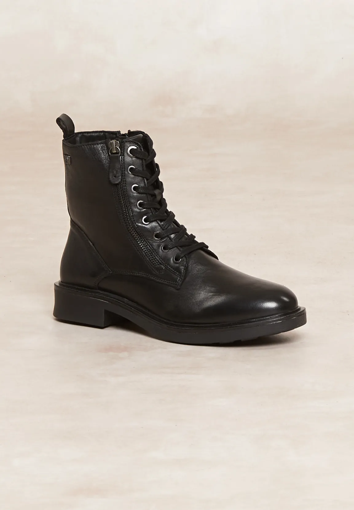 Clearance River Woods Lederen enkellaarsjes met veters en ritsen zwart -
