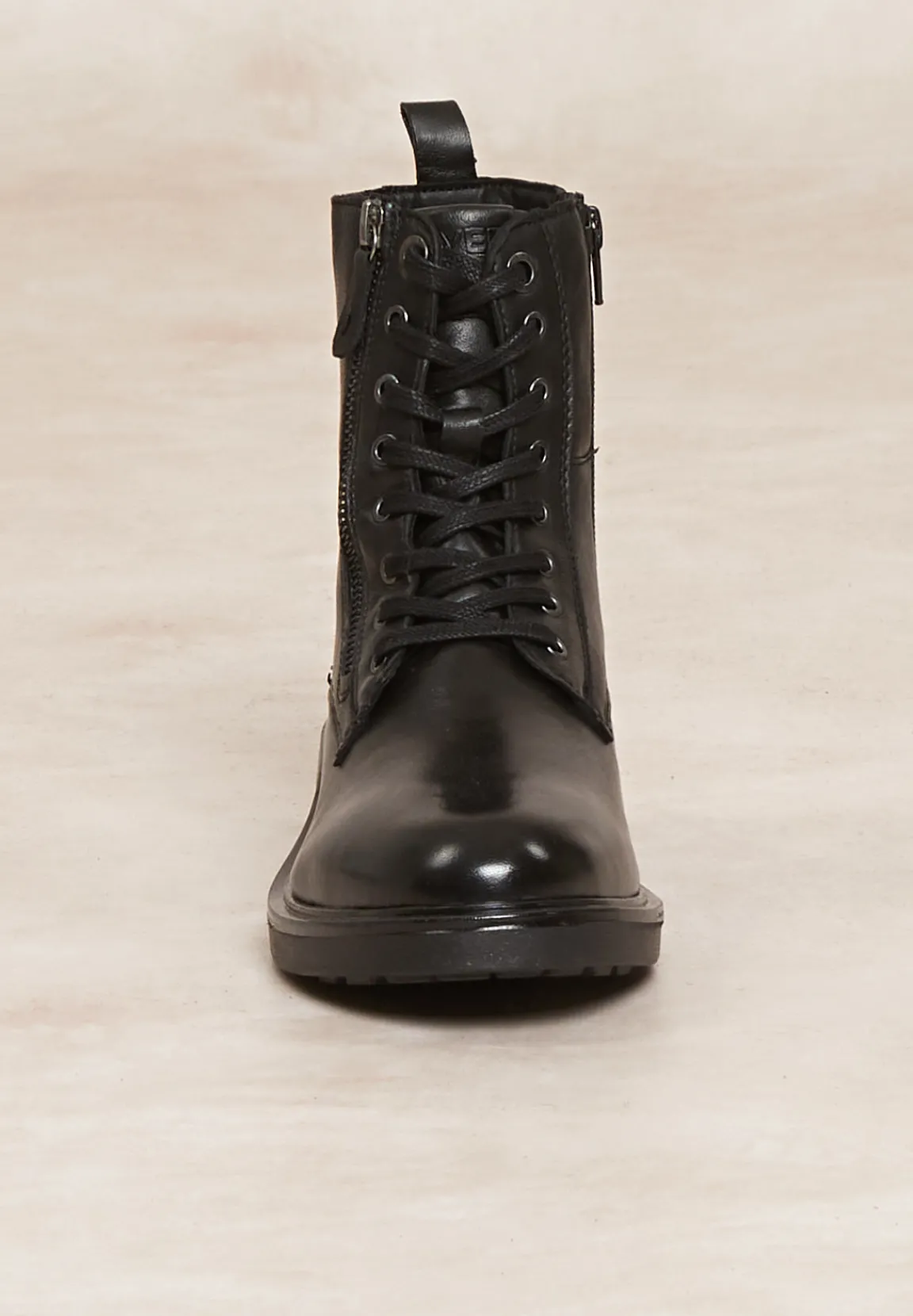 Clearance River Woods Lederen enkellaarsjes met veters en ritsen zwart -