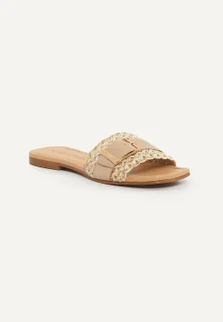 Clearance River Woods Lederen platte sandalen met riem beige -