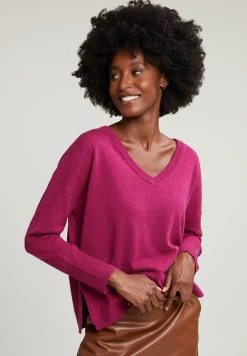 Outlet River Woods Magenta basic V-hals trui lange mouwen -