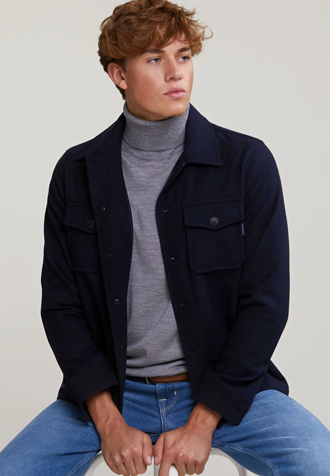 Fashion River Woods Mantel met knopen opgestikte zakken navy -