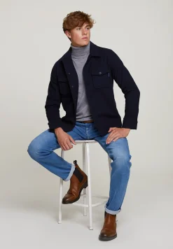 Fashion River Woods Mantel met knopen opgestikte zakken navy -
