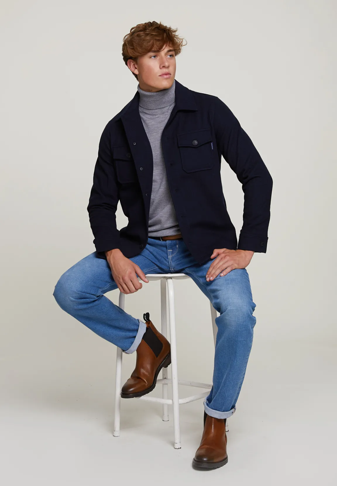 Fashion River Woods Mantel met knopen opgestikte zakken navy -
