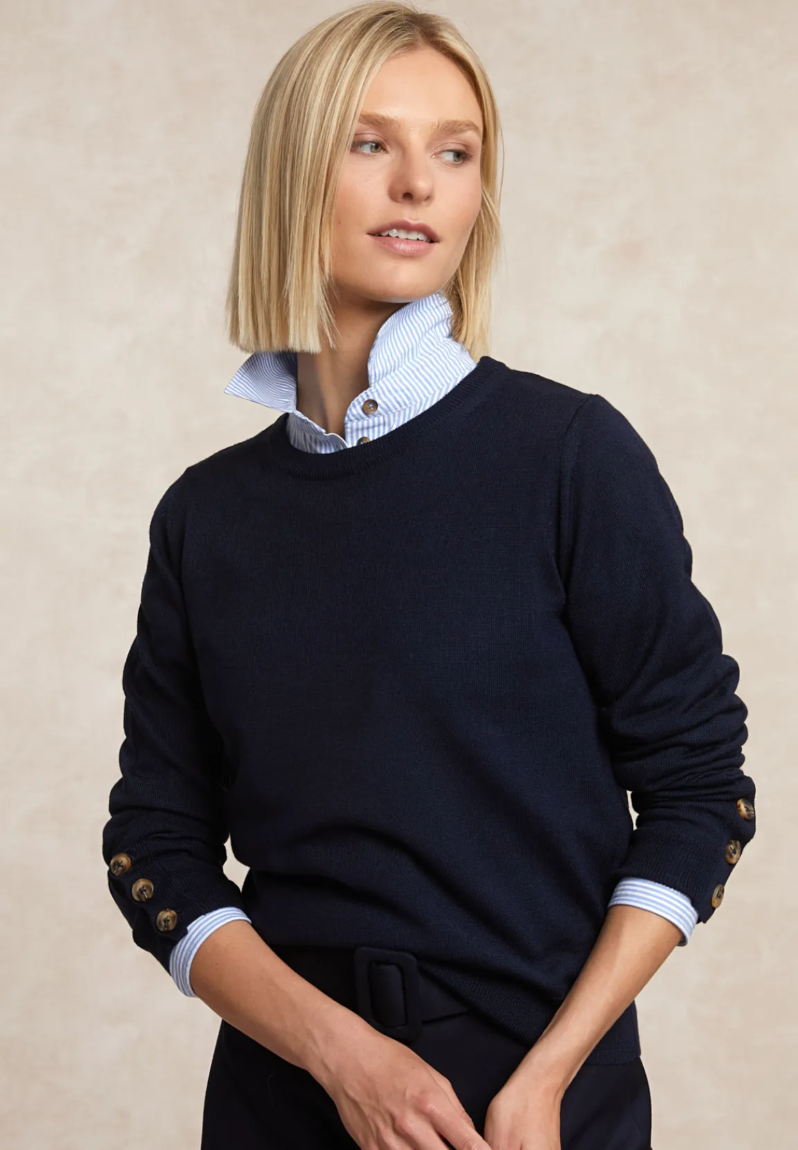 Best River Woods Merinotrui ronde hals navy -