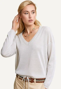 New River Woods Metallic V-hals trui lange mouwen beige -