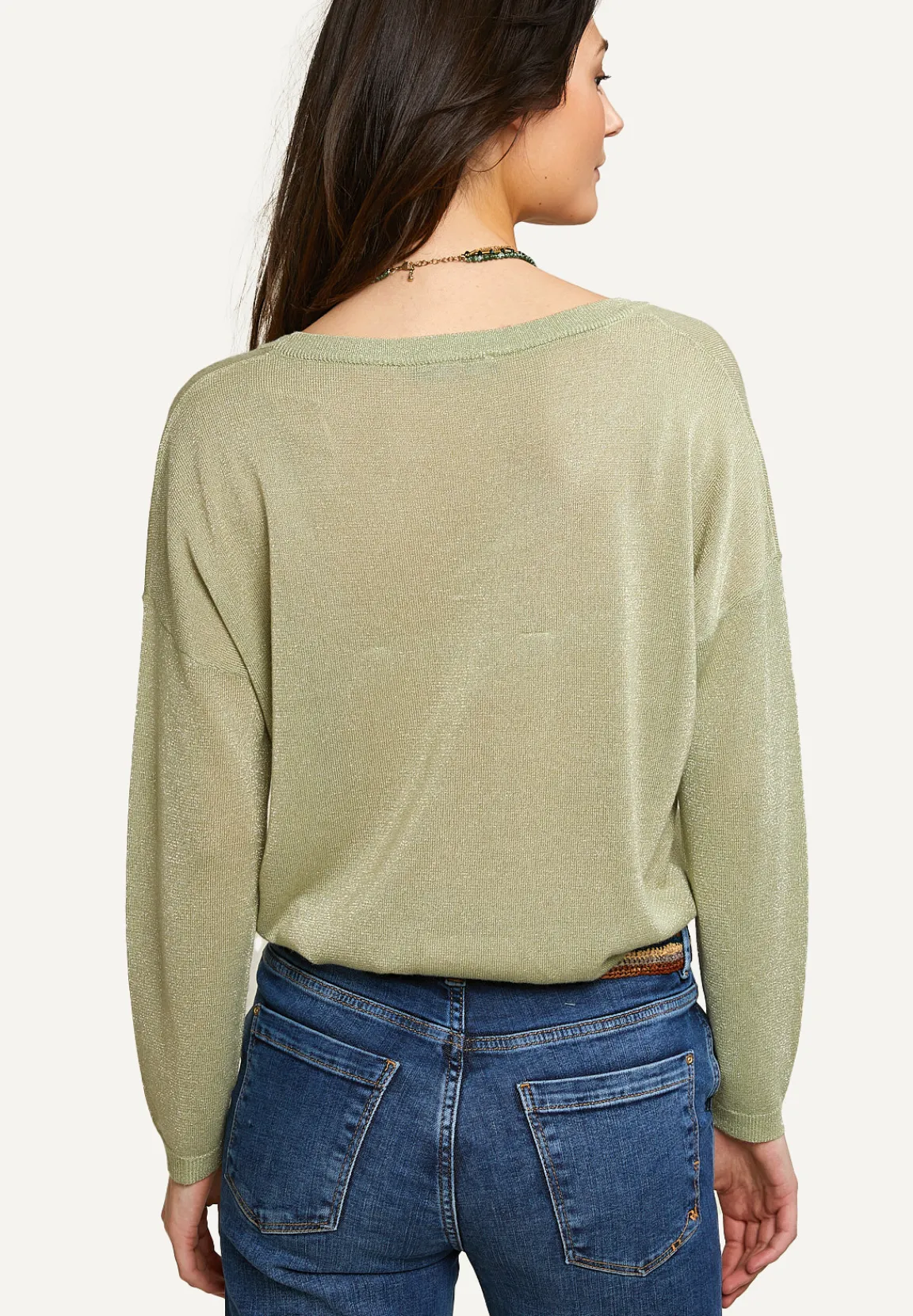 Online River Woods Metallic V-hals trui lange mouwen groen -