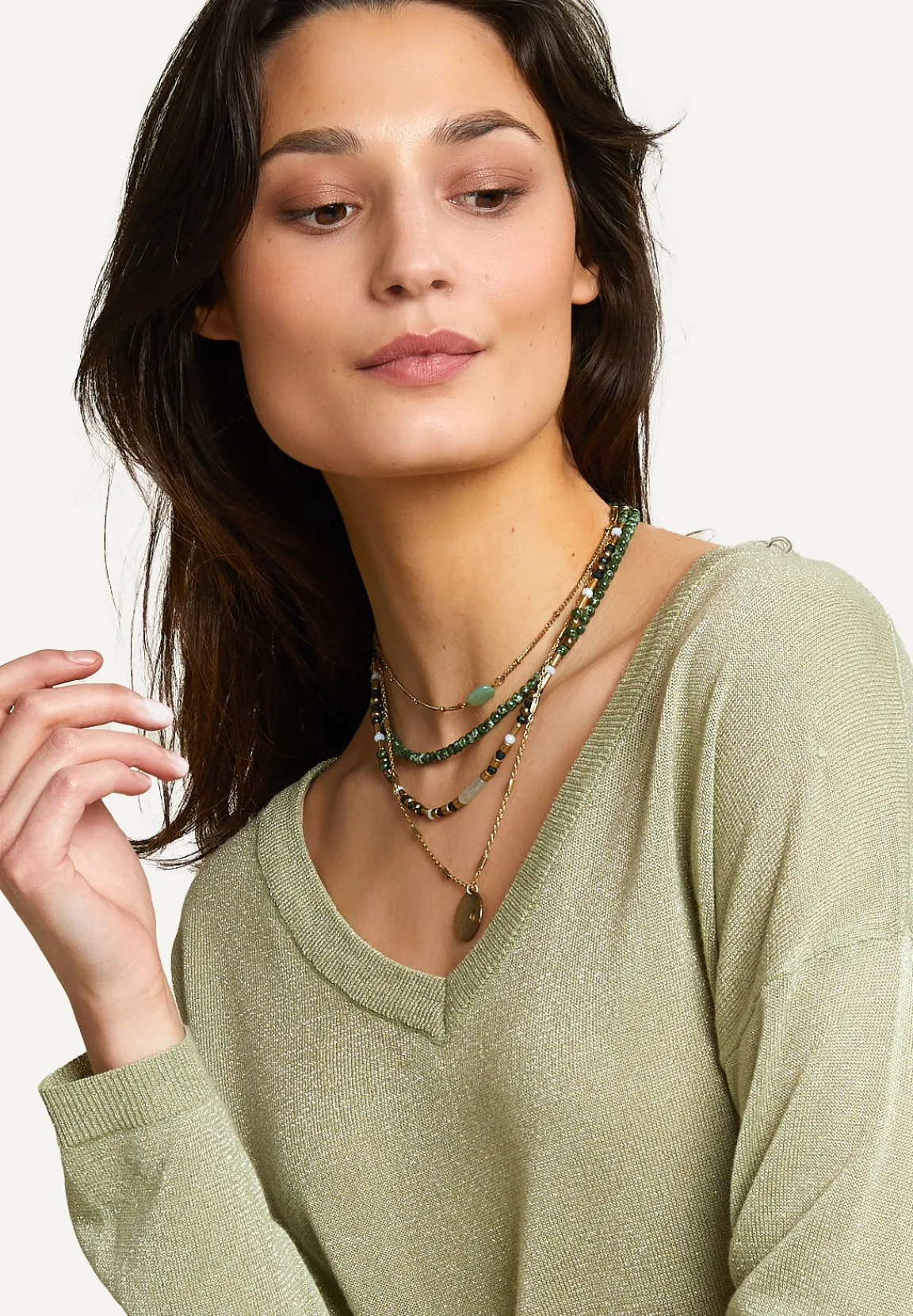 Online River Woods Metallic V-hals trui lange mouwen groen -
