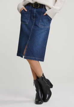 Sale River Woods Midi denim rok met split blauw -
