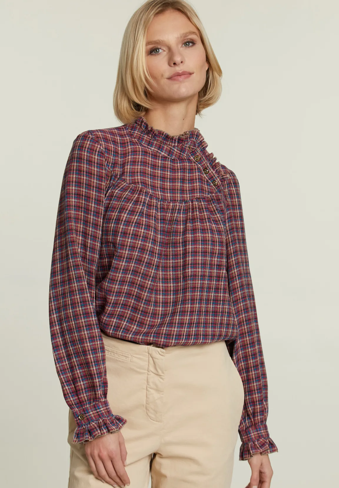 Discount River Woods Multi geruite blouse fantasie hals -