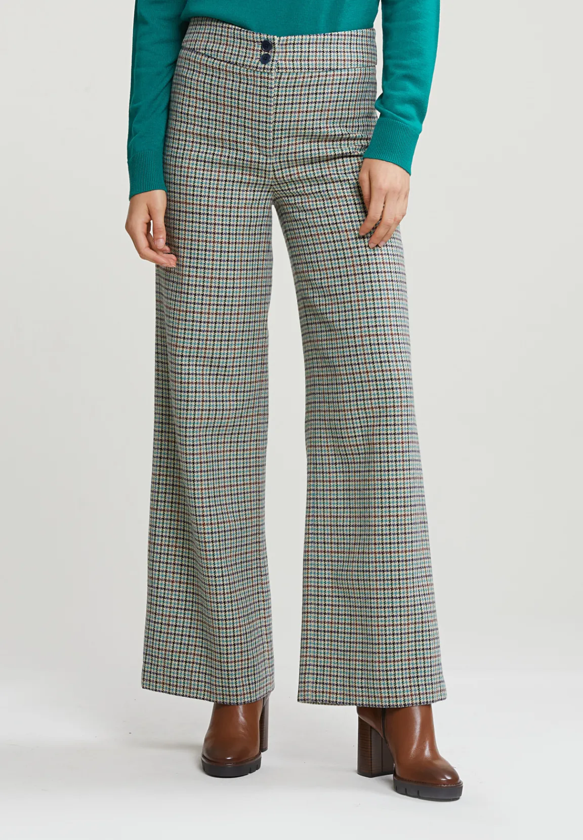 Clearance River Woods Multi geruite broek wijde pijpen -