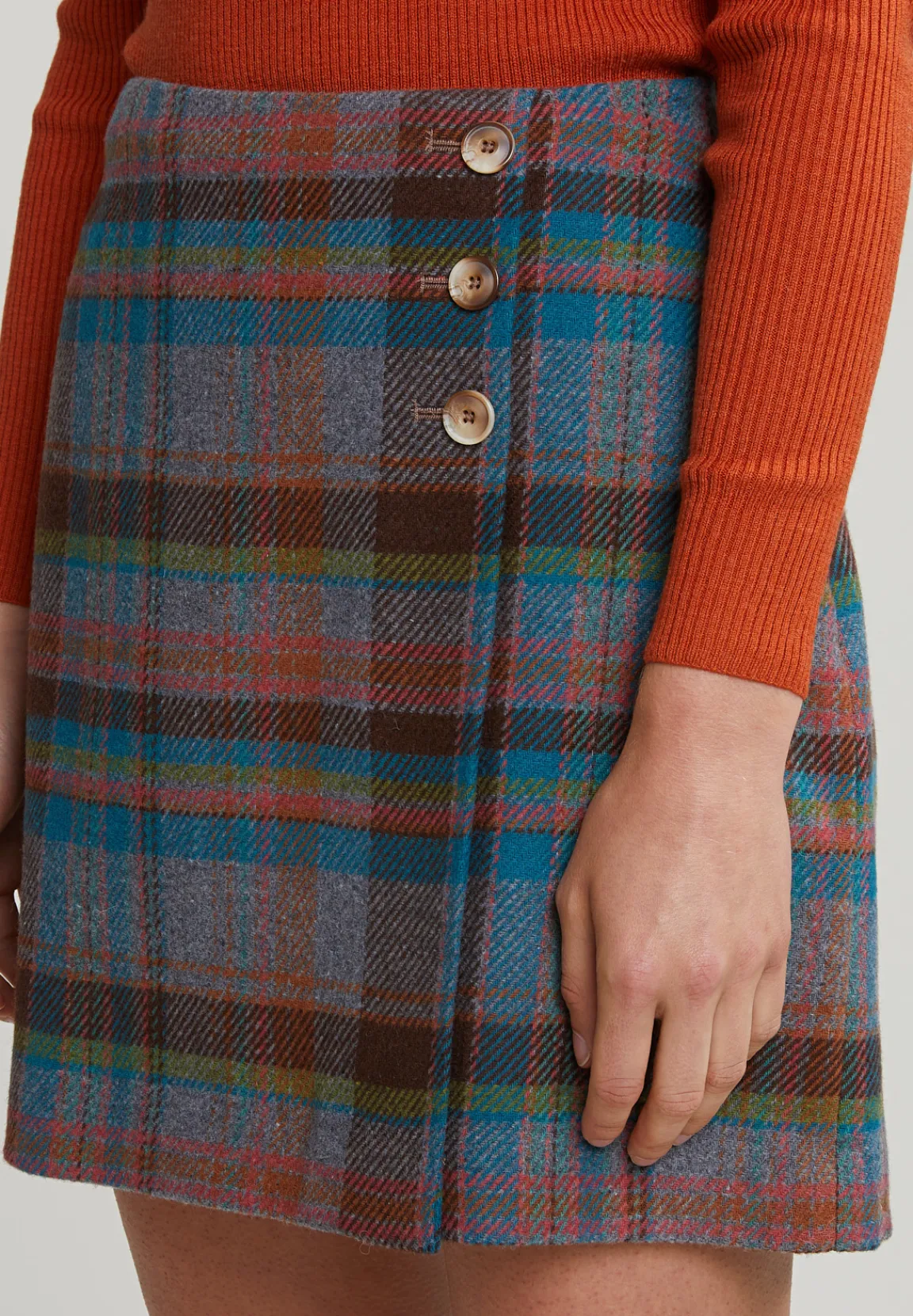 Clearance River Woods Multi geruite korte rok met knopen -
