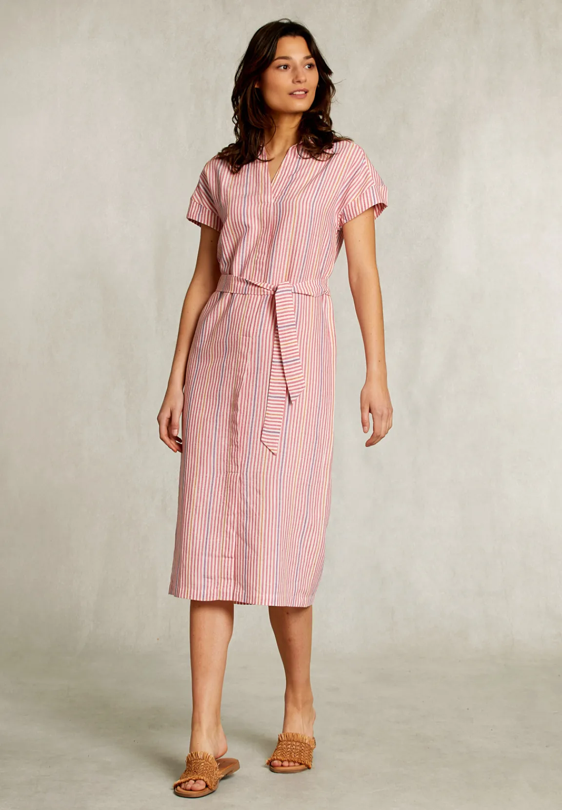 Hot River Woods Multi gestreepte jurk met riem -