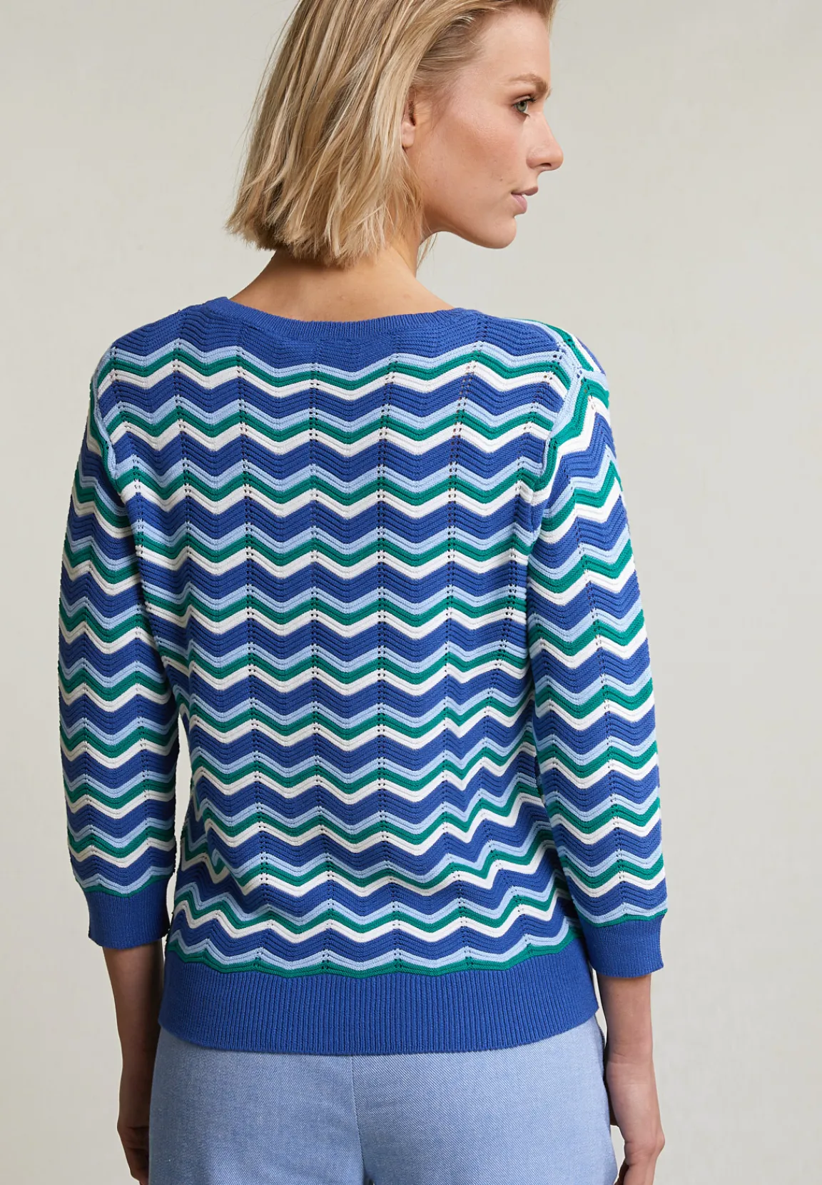 Online River Woods Multi gestreepte trui ronde hals 3/4 mouwen -