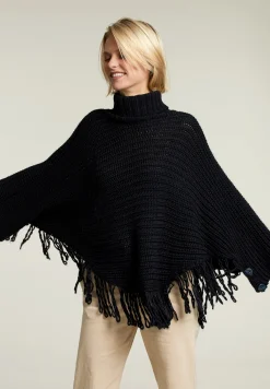 Discount River Woods Navy mouwloze rolkraag poncho -