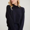 Best River Woods Navy trui opstaande kraag lange mouwen -