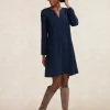 Best River Woods Navy V-hals jurk lange mouwen -