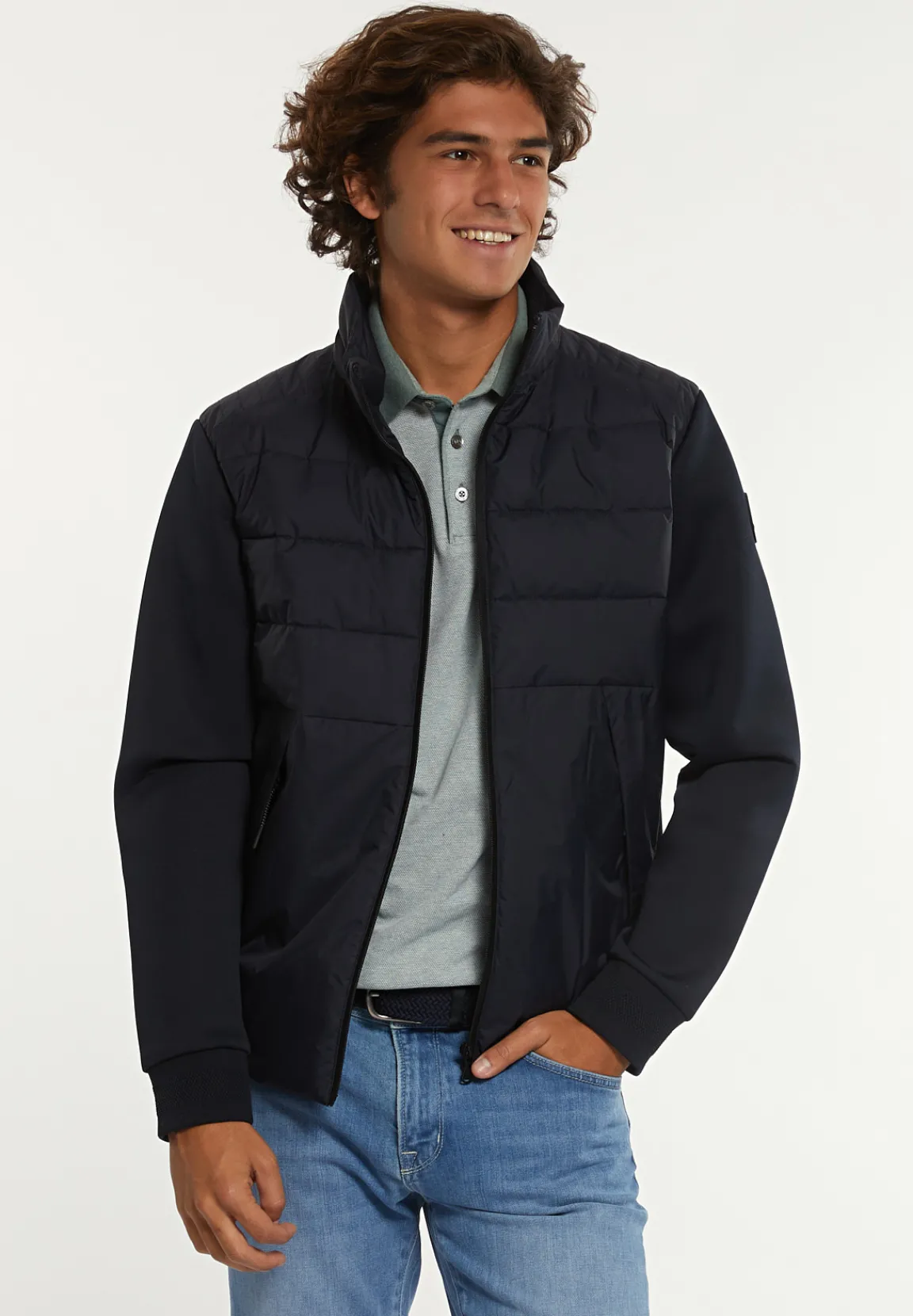 Fashion River Woods Neopreen gewatteerde jas met kap navy -