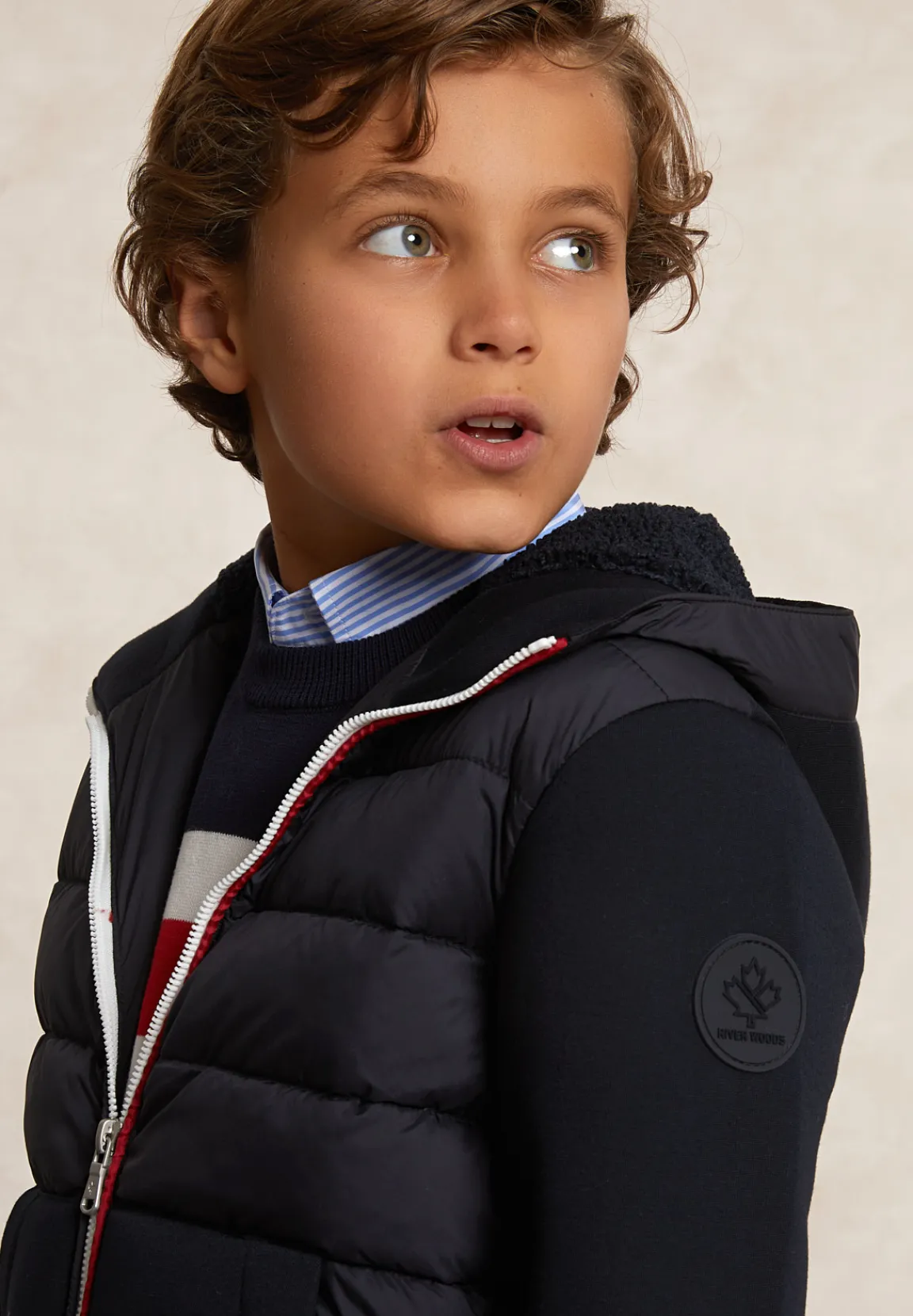 Clearance River Woods Neopreen gewatteerde jas met kap admiral blue -