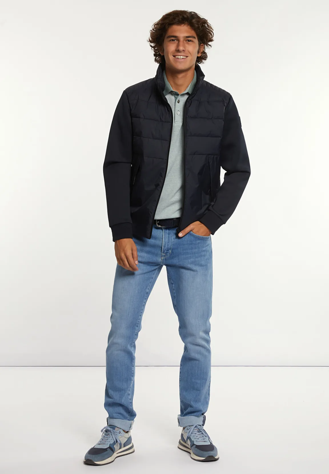 Fashion River Woods Neopreen gewatteerde jas met kap navy -