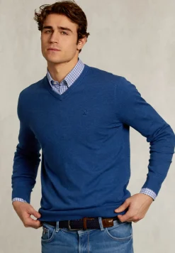 Fashion River Woods Normal fit basic katoenen V-hals trui blue jelly mix -