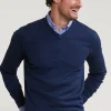 New River Woods Normal fit basic katoenen V-hals trui oriental blue mix -