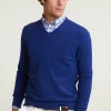 Best River Woods Normal fit basic katoenen V-hals trui royal blue mix -