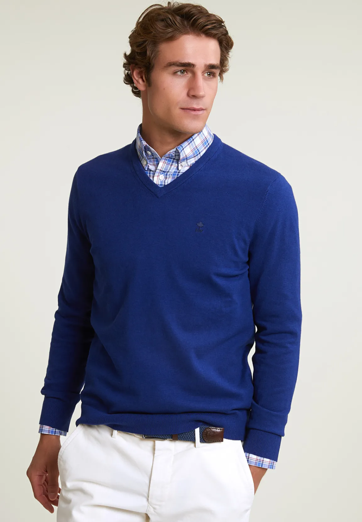 Best River Woods Normal fit basic katoenen V-hals trui royal blue mix -