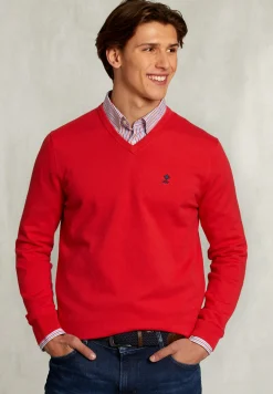 New River Woods Normal fit basic katoenen V-hals trui pomegranate -