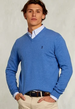 Sale River Woods Normal fit basic katoenen V-hals trui bluetiful mix -