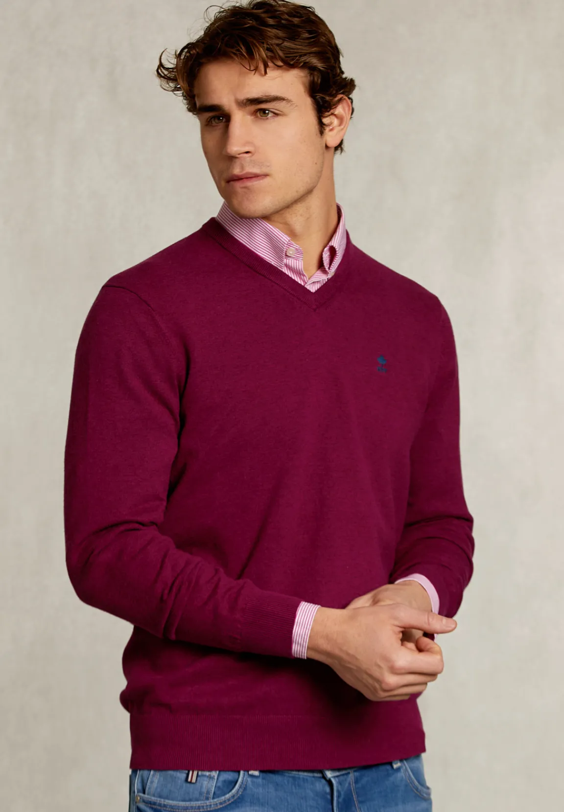 Online River Woods Normal fit basic katoenen V-hals trui cuberdon mix -