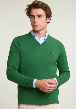 New River Woods Normal fit basic katoenen V-hals trui belize mix -